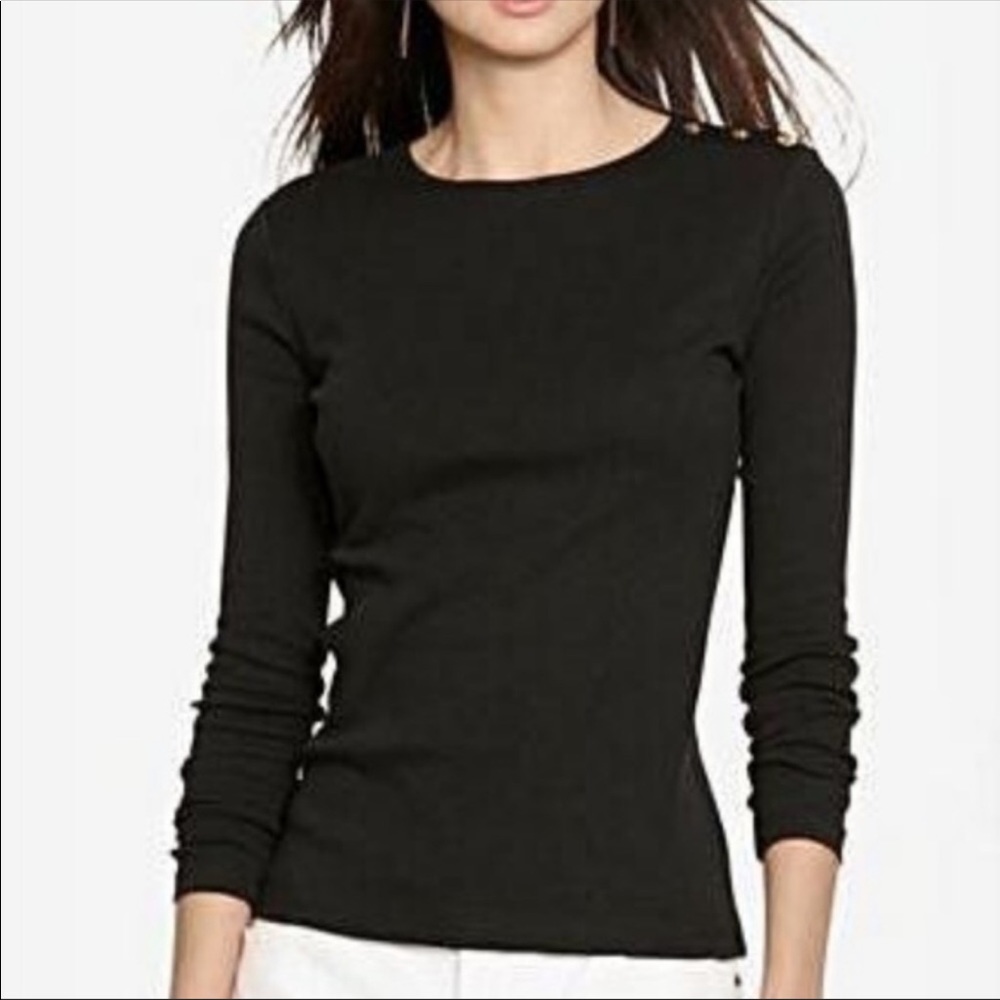 Ralph Lauren black cotton top with gold buttons